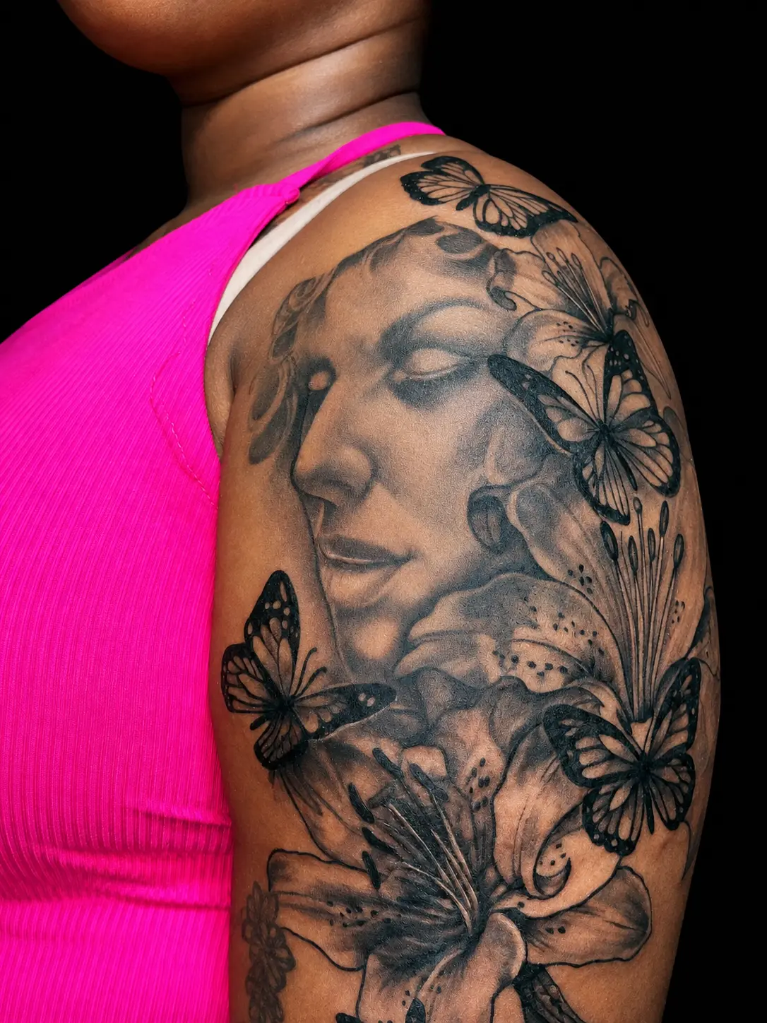 Stone Muse — Portrait tattoo on shoulder